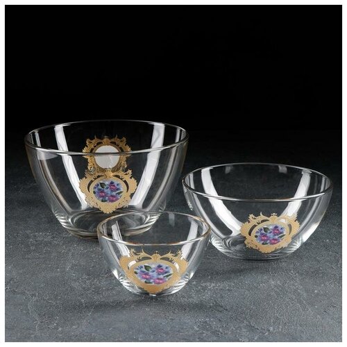 фото Набор салатников "золотой медальон", 3 шт: d=11 см, d=16 см, d=19 см ас-декор