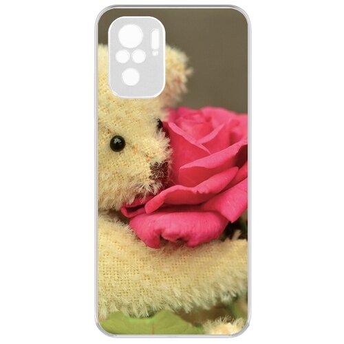 Чехол-накладка Krutoff Clear Case Женский день - Медвежонок с розой для Xiaomi Redmi Note 10/ Note 10S чехол накладка krutoff clear case женский день медвежонок тебя любит для xiaomi redmi note 8t