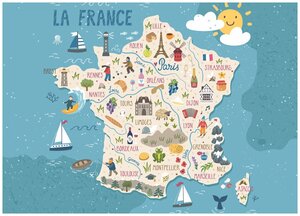 Плакат, постер на холсте Карта Франции. Размер 60 х 84 см