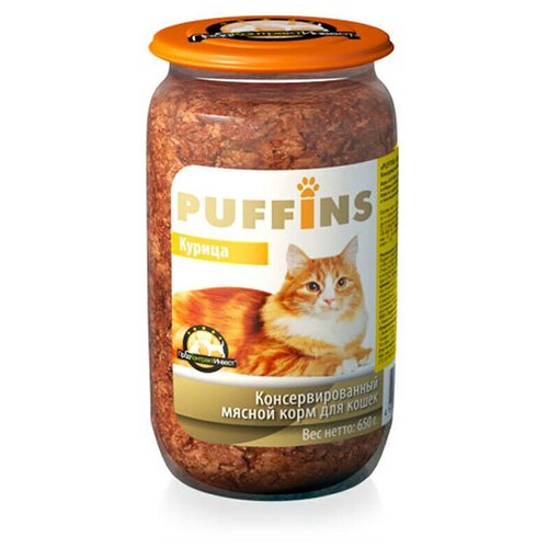 Puffins консерв. 650г дкошек Курица стекло (18) (1 шт)