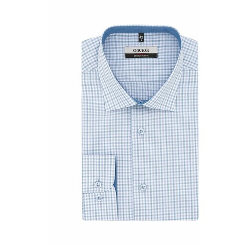 фото Рубашка мужская длинный рукав greg 125/131/7694/z/1 stretch_gb, полуприталенный силуэт / regular fit, цвет голубой, рост 174-184, размер ворота 44