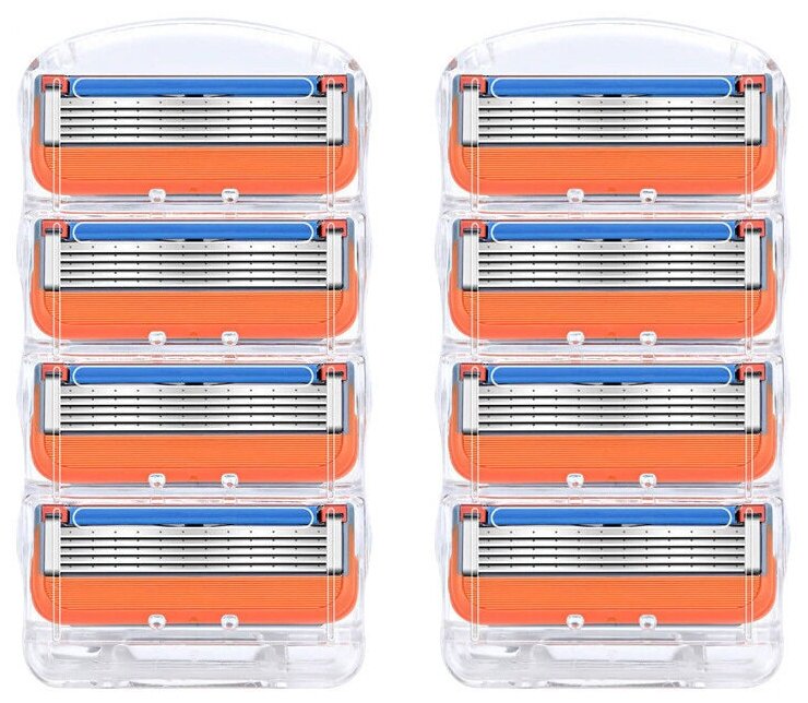 Сменные кассеты лезвия для бритв совместимые с Gillette Fusion 8 штук (оранжевые)