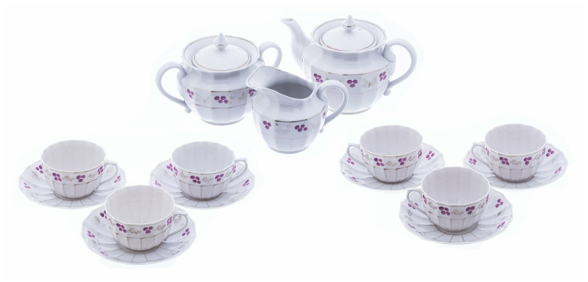 фото Сервиз чайный "Лесная сказка" на 6 персон (15 предметов), фарфор, роспись, золочение, Дмитровский фарфоровый завод, с. Вербилки, СССР, 2015 г.