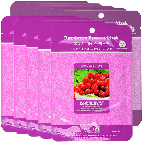 Маска для лица тканевая с малиной Mijin Raspberry Essence Mask, 23 г - 10 шт