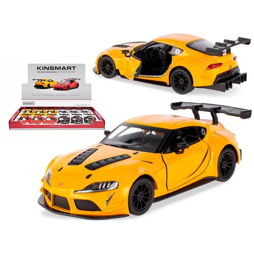 Металлическая машинка Kinsmart 1:36 «Toyota GR Supra Racing Concept» инерционная, жёлтая KT5421D-4