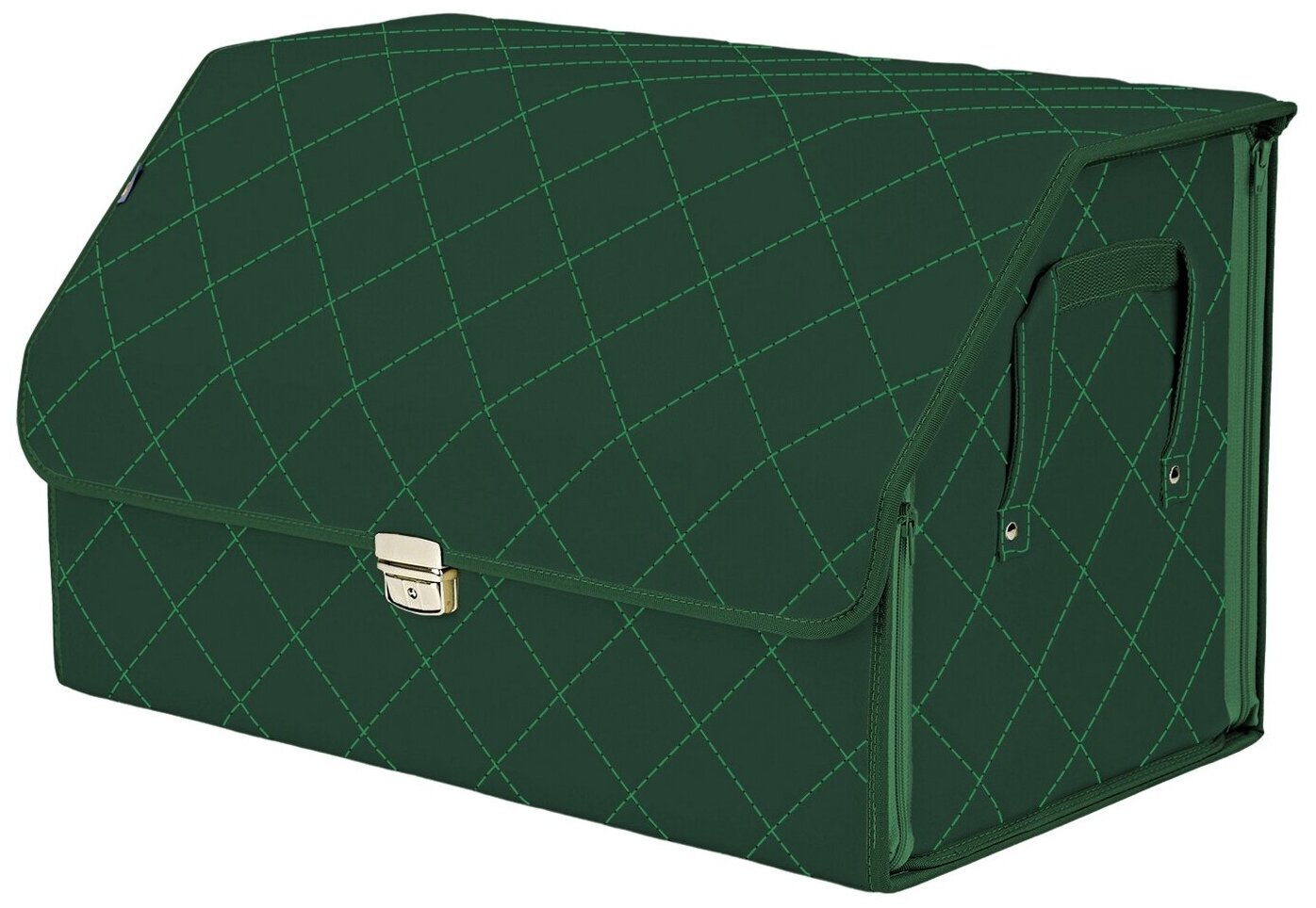 Органайзер-саквояж в багажник "Союз Премиум" (размер XL). Цвет: зеленый с зеленой прострочкой Ромб.