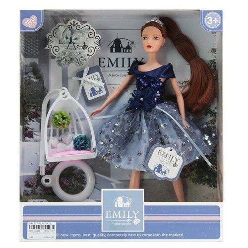 Кукла шарнирная Emily Синяя серия с подвесными качелями и аксессуарами, 28см WJ-12663 , ABtoys