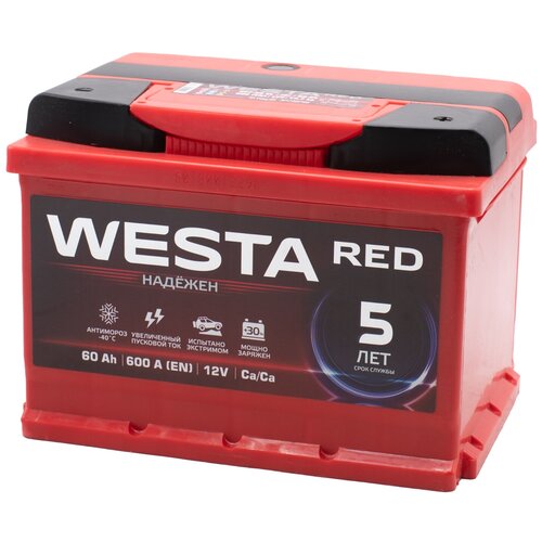 Аккумуляторная батарея WESTA RED 60 А.ч. 600А обратная полярность 242x175x175 низкий