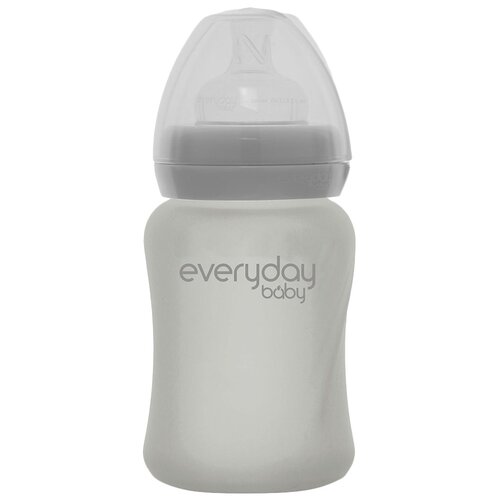 Стеклянная бутылочка EveryDay Baby с защитным силиконовым покрытием Healthy +, 150 мл, серый