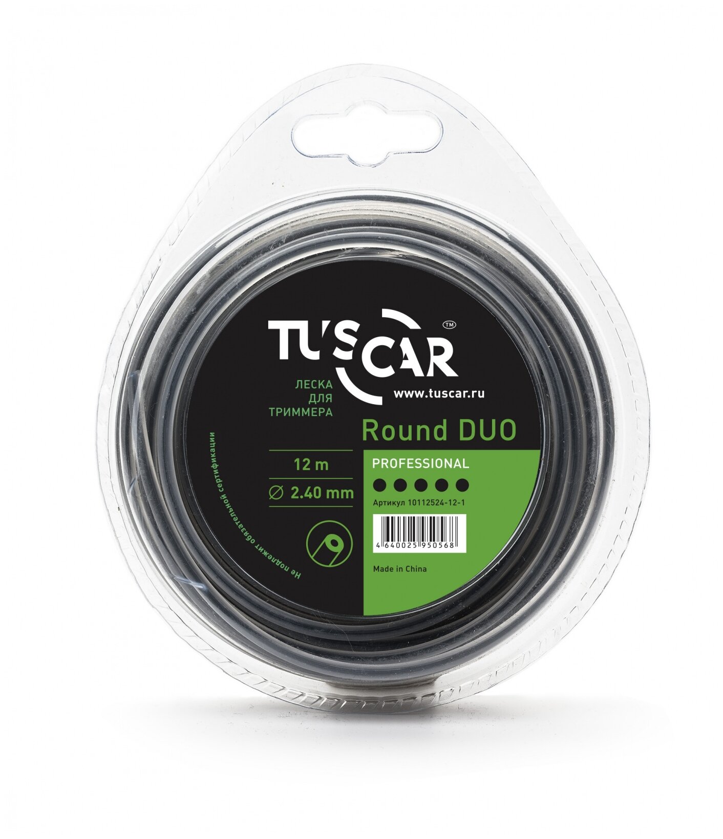 Леска для триммера TUSCAR Round DUO Professional, 2.40мм* 12м - фотография № 1