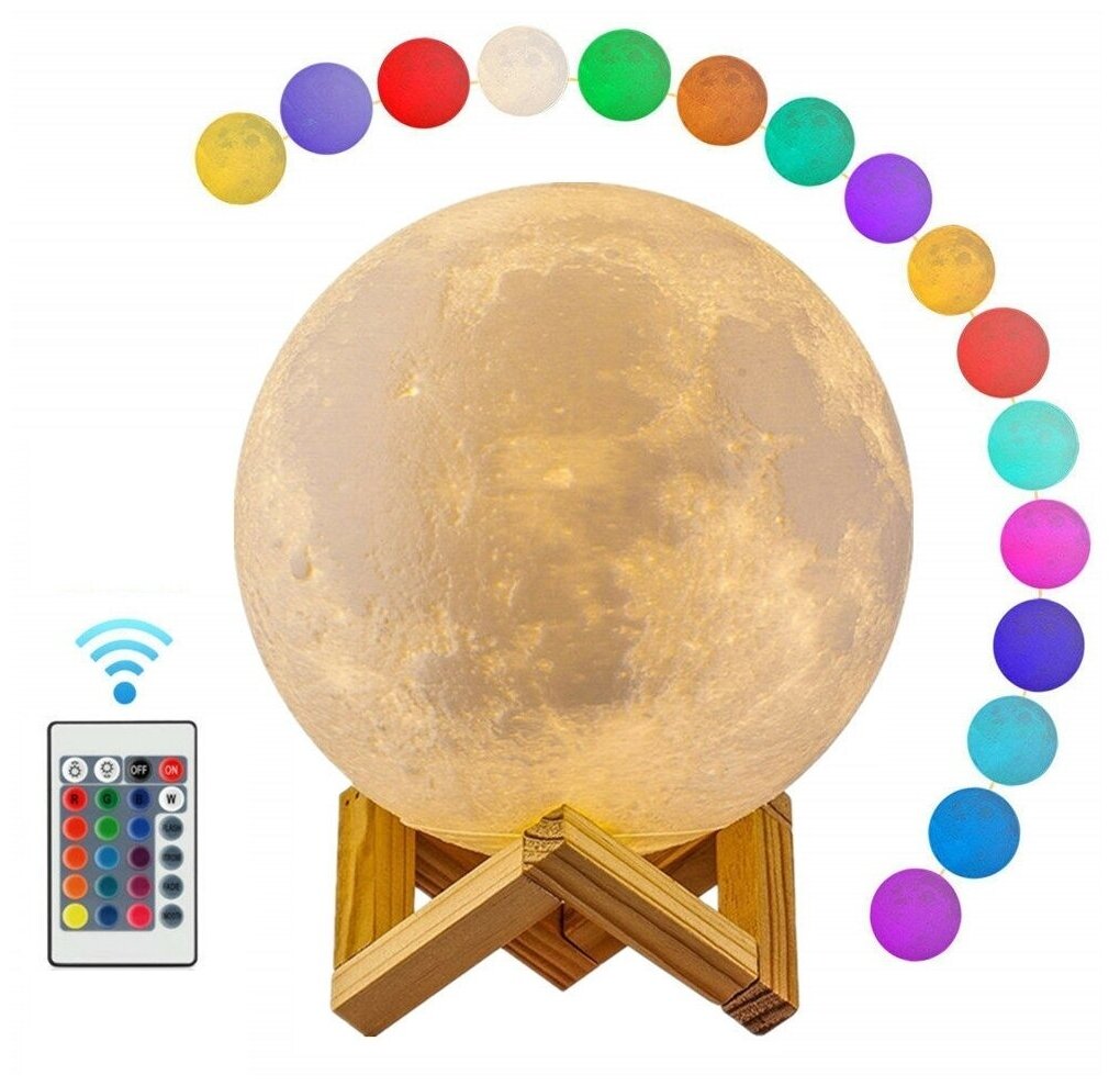Ночник настольная лампа Луна 3D с пультом ДУ 20 см / Детский ночник MOON Lamp 16 режимов свечения / светильник на поставке MOON Lamp