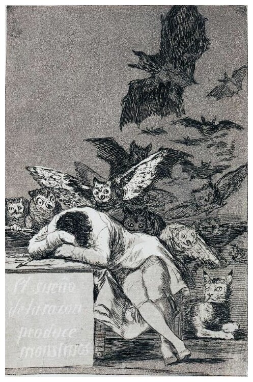 Репродукция на холсте Капричос: Сон разума рождает чудовищ (1799) Гойя Франсиско 50см. x 77см.