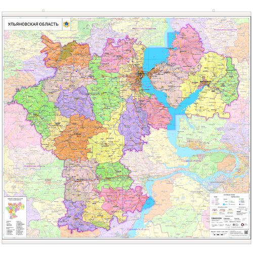 Карта Ульяновской области 112 х 125 см, настенная, с подвесом