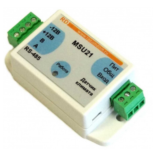 MSU21 Датчик с дискретным и аналоговым входом для измерения климатических параметров. RS-485 MODBUS RTU и ABus.