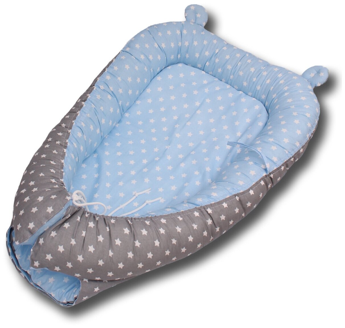 Гнездышко-кокон для новорожденных Body Pillow, расцветка "Звезды комби серо-голубые"