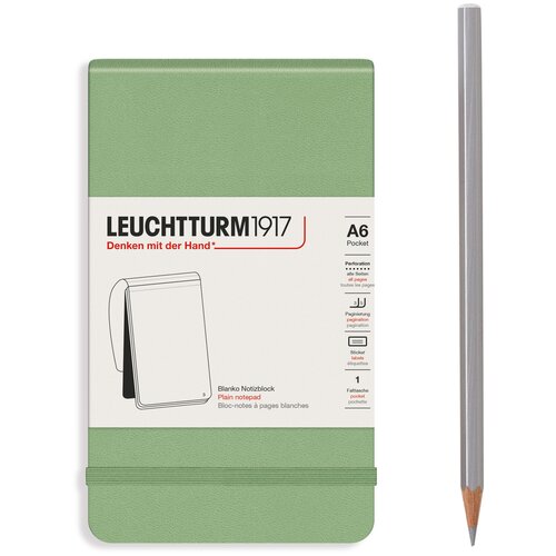 Блокнот Leuchtturm Reporter A6 94л без линовки твердая обложка Зеленый Шалфей