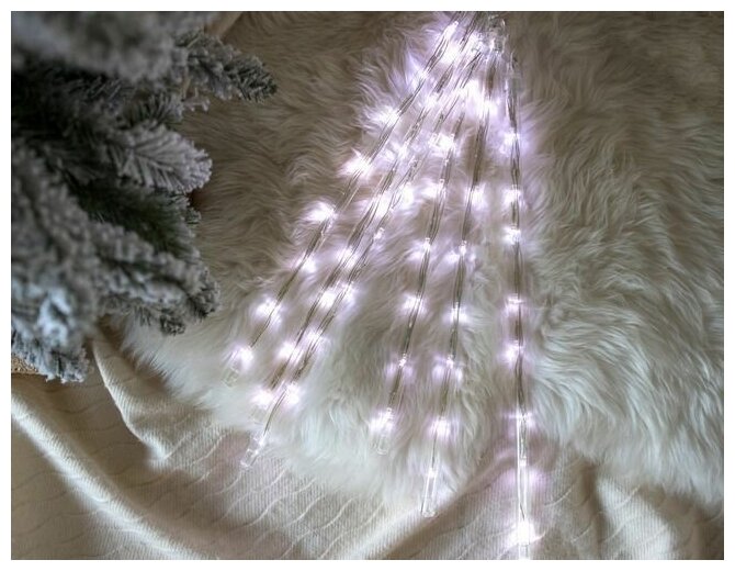 SNOWHOUSE, Гирлянда сосульки фейерверк 48 холодных белых LED в прозрачных трубках, с контроллером, прозрачный провод LDTWF48W-C-40