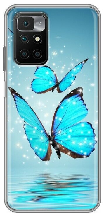 Дизайнерский силиконовый чехол для Редми 10 / Xiaomi Redmi 10 Бабочки голубые