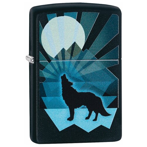 Зажигалка ZIPPO Wolf and Moon с покрытием Black Matte, латунь/сталь, чёрная, матовая, 38x13x57 мм wolf 110 мм black agua