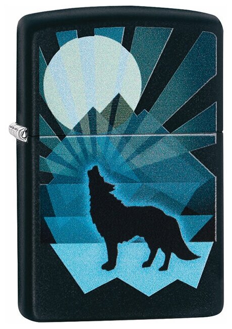 Зажигалка ZIPPO Wolf and Moon с покрытием Black Matte латунь/сталь чёрная матовая 38x13x57 мм