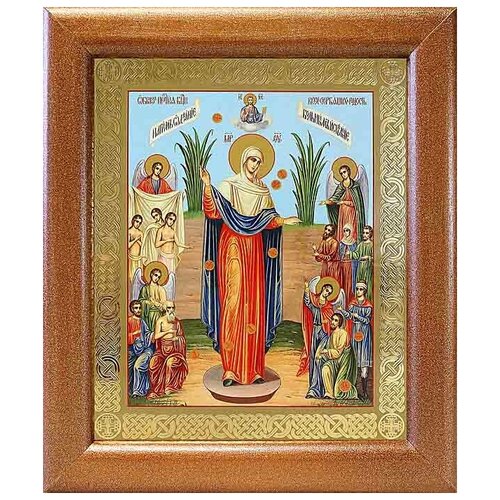 Икона Божией Матери Всех скорбящих Радость с грошиками, широкая рамка 19*22,5 см