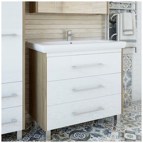 Тумба с раковиной Sanflor Ларго 100 швейцарский вяз, белая