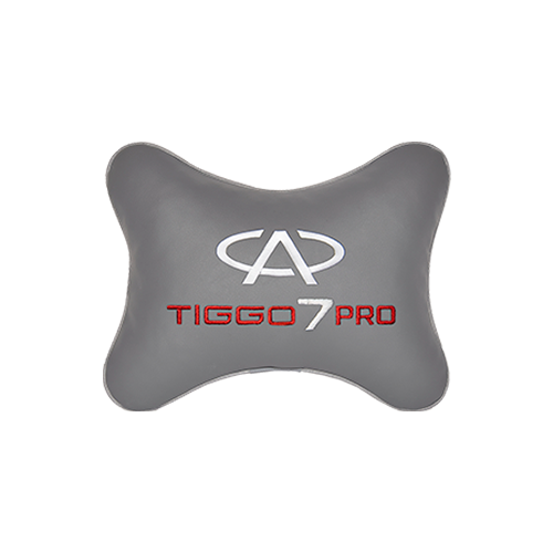 Автомобильная подушка на подголовник экокожа L.Grey с логотипом автомобиля CHERY Tiggo 7 PRO
