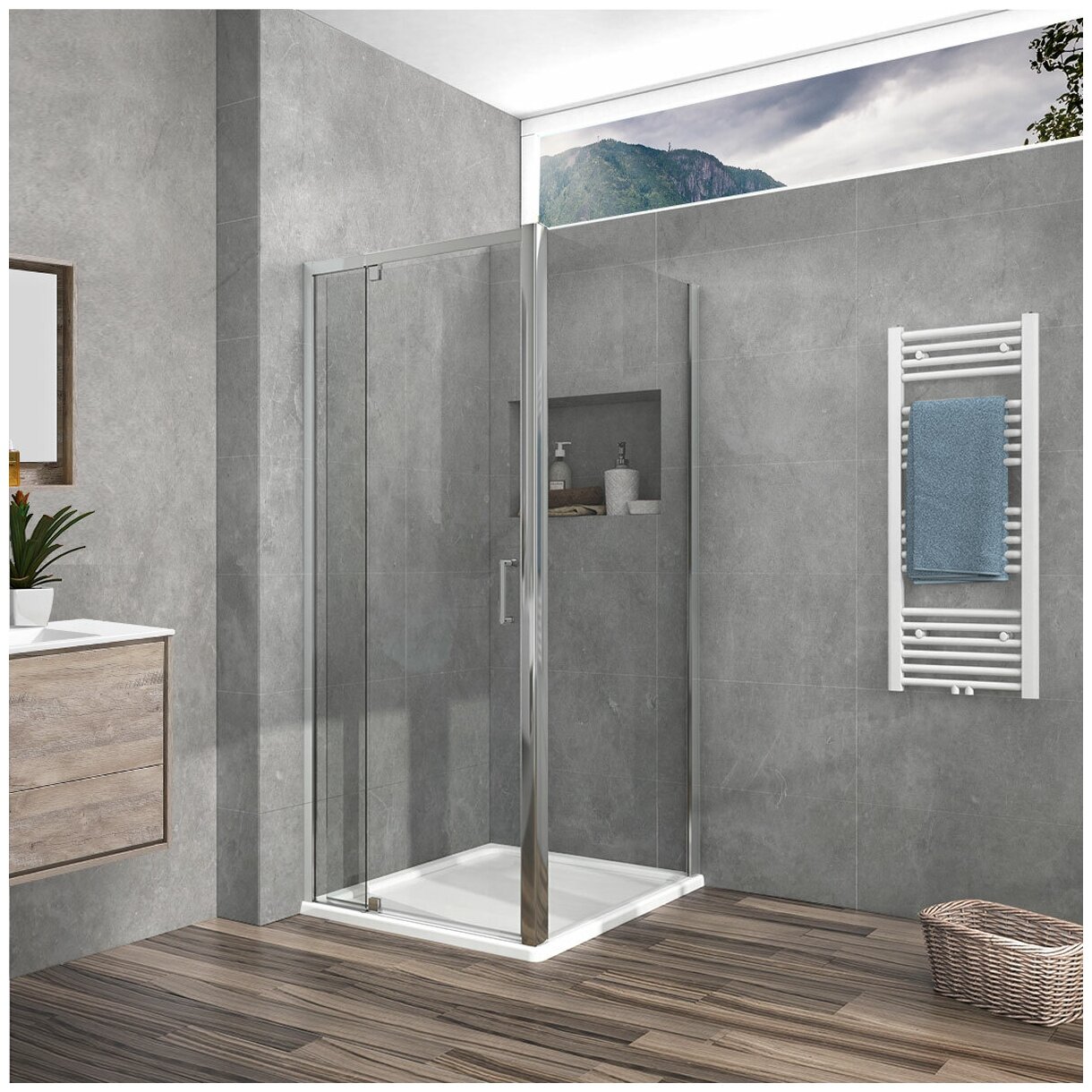 Душевой уголок Vincea Intra VSR-1I809090CL, 800/900х900 мм (габариты площадки) хром, стекло прозрачное