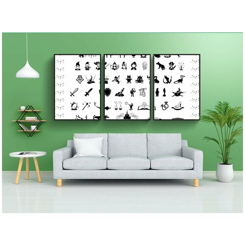 фото Набор модулных постеров для интерьера "сказка иконы, замок, ведьма" 60x90 см. в тубусе, без рамки lotsprints