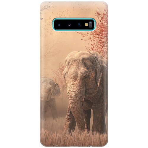 фото Силиконовый чехол на samsung galaxy s10+ / самсунг с10 плюс с принтом "закатный песочный слон" gosso