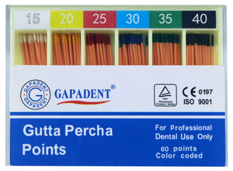 Штифты гуттаперчевые стоматологические (гуттаперча) Gutta Percha Points, конусность 04, размер №15-40 , 60 шт. в упаковке