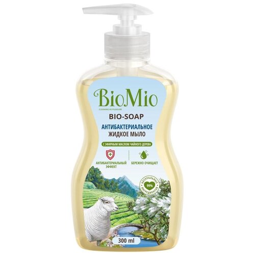 Антибактериальное гипоаллергенное жидкое эко мыло для рук с дозатором BioMio BIO-SOAP Защитное, чайное дерево, 300 мл