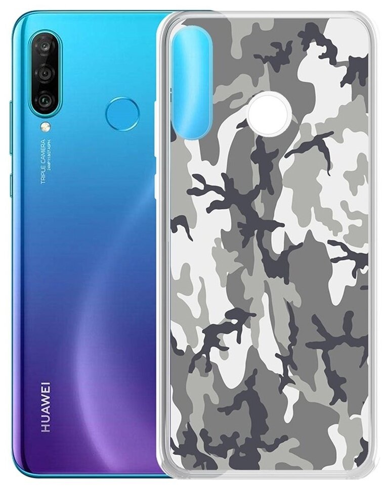 Чехол-накладка Krutoff Clear Case Камуфляж серый для Huawei P30 Lite/Honor 20 Lite (RU)/20s/20e