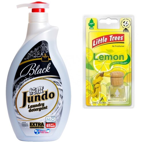 фото Набор из 2 шт: jundo «black» концентрированный гель для стирки черного белья (65 стирок), 1л (4903720020081) + натуральный ароматизатор для шкафов и помещений "bottle свежесть лимона" (7612720831135)