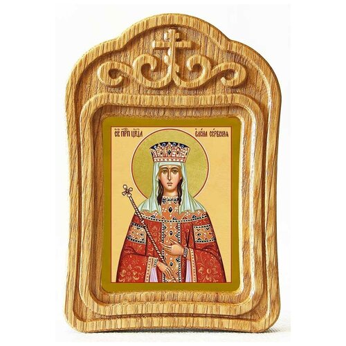 преподобная елена сербская королева икона в рамке с узором 19 22 5 см Преподобная Елена Сербская, королева, икона в резной деревянной рамке