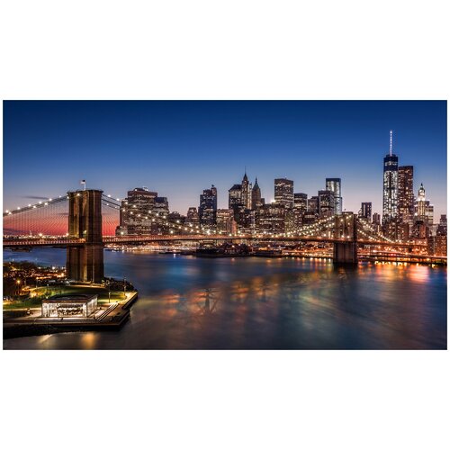 Фотообои Уютная стена Бруклинский мост ночью, Нью-Йорк, Манхэттен, США 480х270 см Виниловые Бесшовные (единым полотном) фотообои уютная стена знаменитый вид на бруклинский мост 480х270 см виниловые бесшовные единым полотном