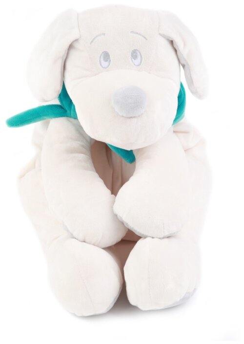 Мягкая игрушка Lapkin Собака белая в бирюзовом шарфике, 45 см