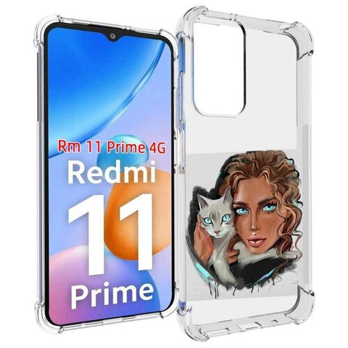 Чехол MyPads девушка-с-котом-голубые-глаза женский для Xiaomi Redmi 11 Prime 4G задняя-панель-накладка-бампер