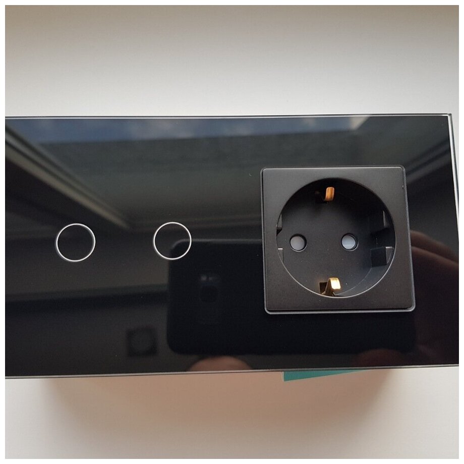 Розетка и умный выключатель двойной WiFi Tuya для Алисы стеклянная черная с таймером с голосовым управлением умным домом - фотография № 3