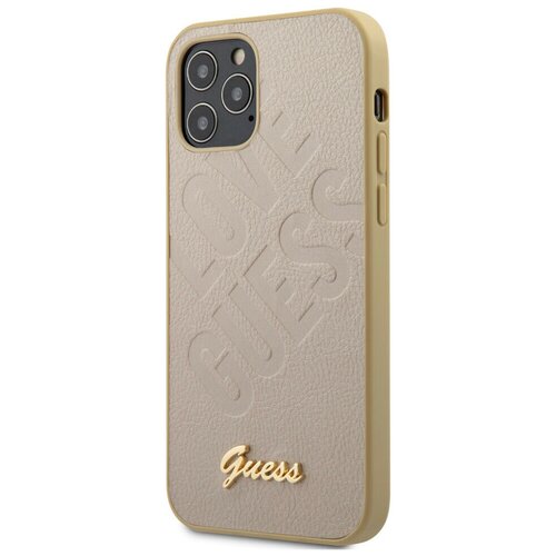 фото Чехол cg mobile guess pu iridescent "love" with metal logo для iphone 12/12 pro, цвет золотой (guhcp12mpuilglg)