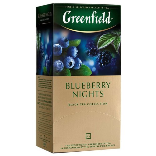 Чай черный Гринфилд блюберри найтс Greenfield Blueberry Nights, со вкусом гибискуса, черники, сливок и мальвы, 10 шт по 25 пак