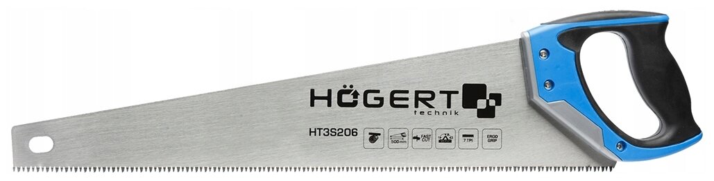 HOEGERT Пила-ножовка 500 мм, 7 TPI, закаленное, трёхсторонняя заточка