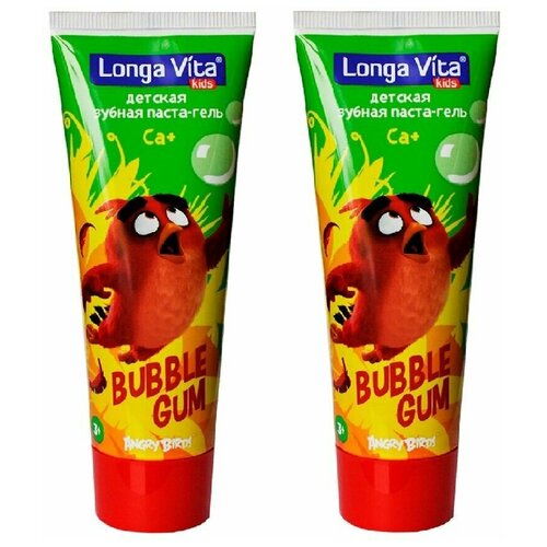 Longa Vita Гель-паста зубная детская Angry Birds Bubble Gum, от 3-х лет, 75 г, 2 штуки