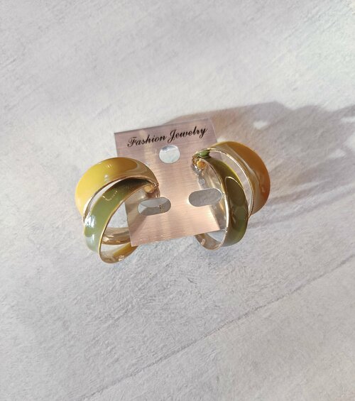 Серьги пусеты Fashion jewelry, размер/диаметр 3 мм., желтый, зеленый