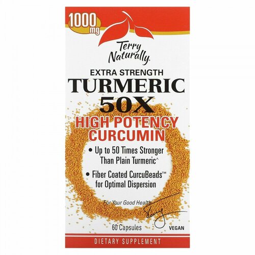 Terry Naturally, Extra Strength Turmeric 50X, High Potency Curcumin, 500 mg, 60 Capsules