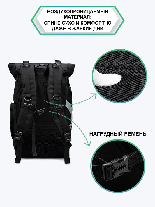Рюкзак Ozuko 9066, для ноутбука до 15,6", водостойкий, оксфорд, черный — фото 1