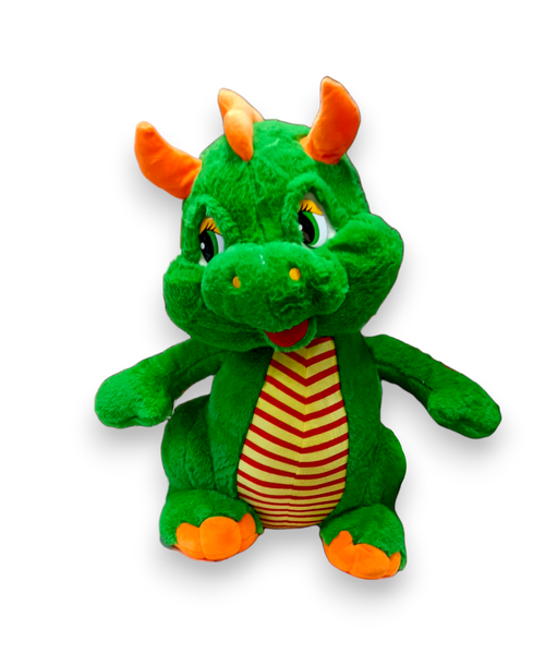 Мягкая игрушка Дракоша темно-зеленый с полосатой грудкой 60 см