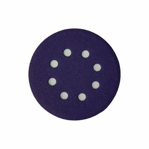 Шлифовальный круг VX-Ceramic 125 мм, под липучку . Керамическое зерно на плёнке, зернистость P80, 8 отверстий. Набор из 10 штук.