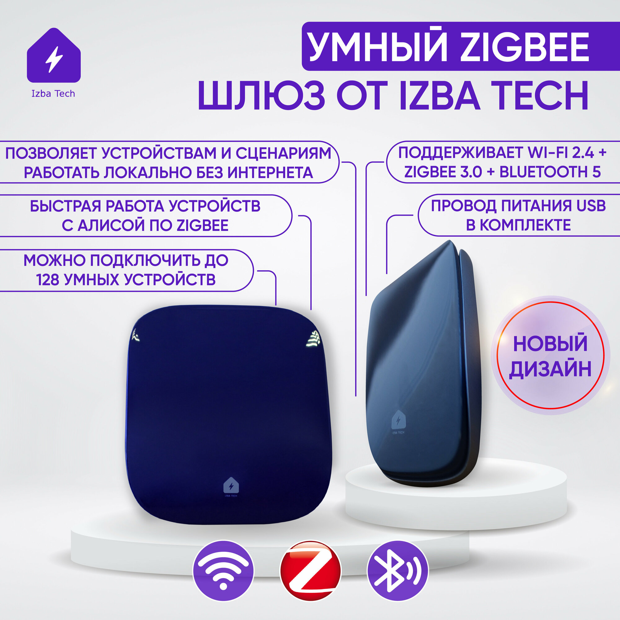 Новейший Шлюз синего цвета, от Izba Tech для Tuyа, с Zigbee 3.0 + WIFI + BLE5.0 для умных датчиков и Zigbee устройств