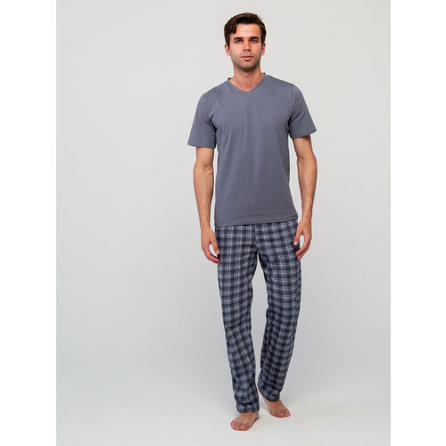 Пижама IHOMELUX, брюки, футболка, карманы, пояс на резинке, трикотажная, размер 50, серый